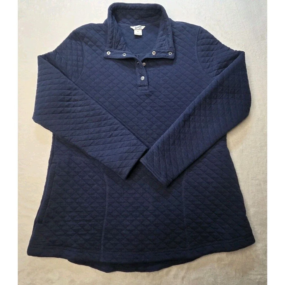 Duluth Pullover Sweater Mens Medium Blue Quilted Snap Button Long Sleeve